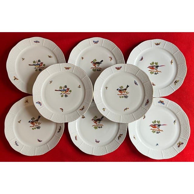 Herend Porcelain Dinner Plates Decorated With Birds, Butterflies and Insects With Basketweave Rim - Set of 8 For Sale - Image 11 of 11