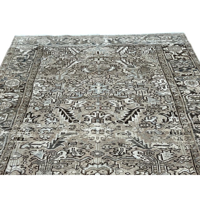 Tribal Vintage Persian Heriz Wool Rug 6’3” X 8’11” For Sale - Image 3 of 6