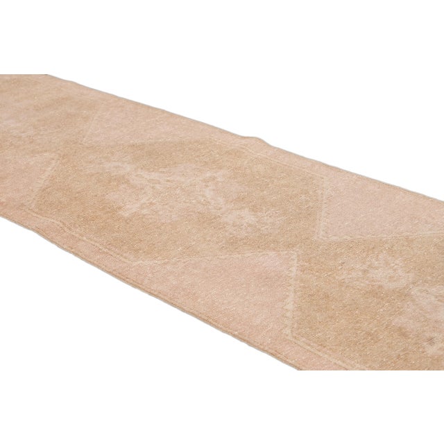 1960s 1960s Vintage Turkish Handmade Geometric Tan Wool Runner For Sale - Image 5 of 9