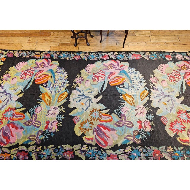 Vintage Caucasian Karabagh Kilim, Floral Wreaths Pattern, Handwoven Wool, 6' x 13' For Sale - Image 13 of 13