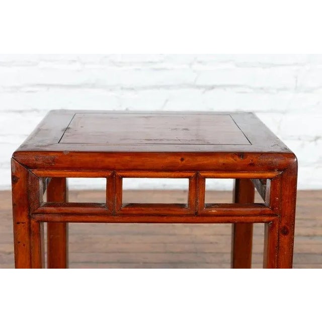 Red Vintage Chinese Red Lacquer Side Table with Open Apron & Carved Scrolling Feet For Sale - Image 8 of 13