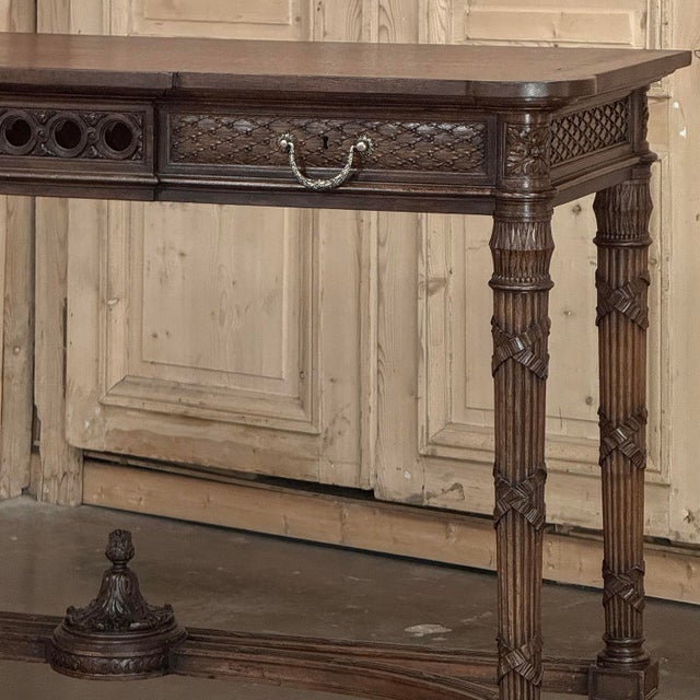 19th Century Country French Louis XVI Hand-Carved Walnut Console ~ Sofa Table For Sale - Image 9 of 18