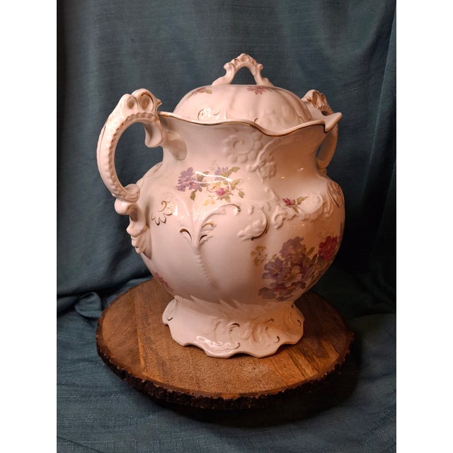 Antique Johnson Bros England Slop Jar Chamber Pot & Lid Victorian Floral Gold 12.5" For Sale - Image 14 of 15