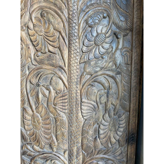 Mid-Century Modern Hand-Carved Tree of Life Wood Door Panel With Birds & Sunflowers | Rustic Architectural Wall 84x36 For Sale - Image 3 of 7