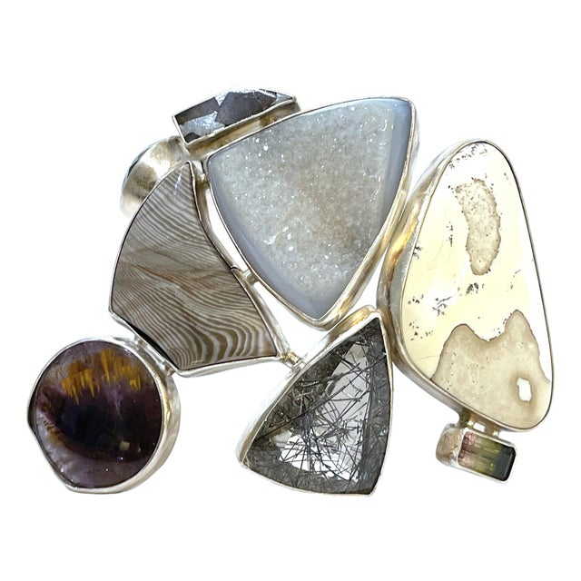 Vintage Statement Cuff Bracelet - Sterling Silver - Semi-Precious Stones - Studio Greytak Montana For Sale