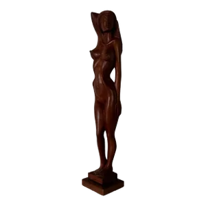Vintage Hand Carved Wood Nude Female Sculpture