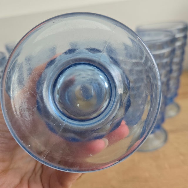 Mid-Century Modern Vintage Indiana Glass Colony Whitehall Cubist Ice Blue Tumblers 6" - Set of 8 For Sale - Image 3 of 7