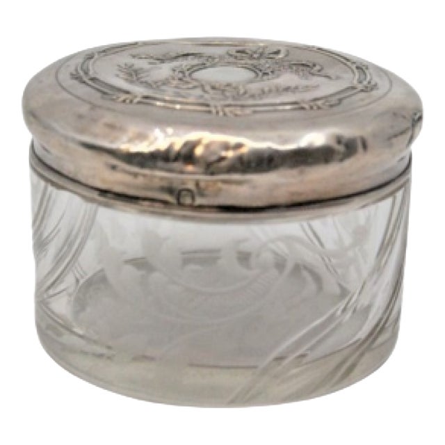 Acid-Etched Glass Bottle with Silver Lid and Floral Reliefs For Sale