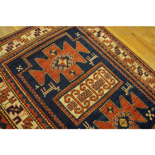 Tribal 1900s Blue Navy Tribal Primitive Antique Caucasian Kazak Rug 4'4" X 6'6" Knotted Wool Carpet For Sale - Image 3 of 6