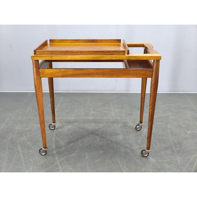 Mid-Century Walnut Serving Cart, Czechoslovakia, 1970s For Sale - Image 3 of 16