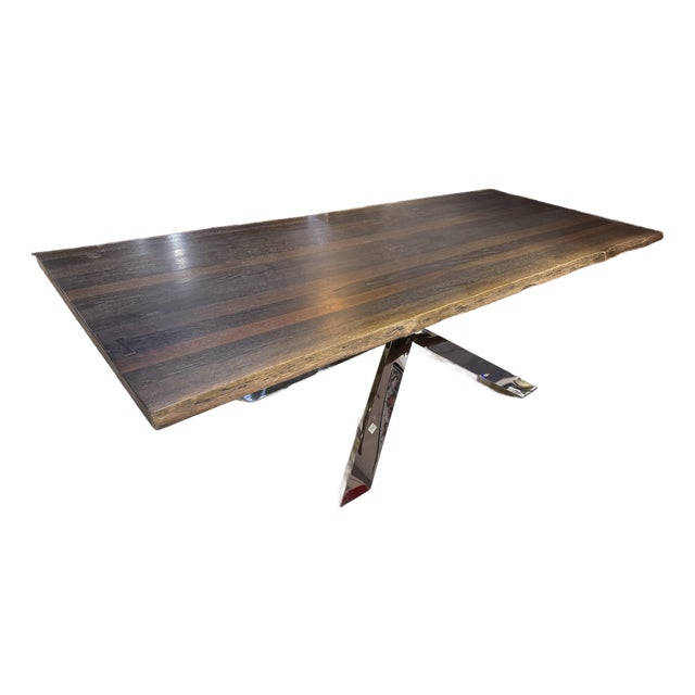 Live Edge Top and Chrome Base Dining Table For Sale