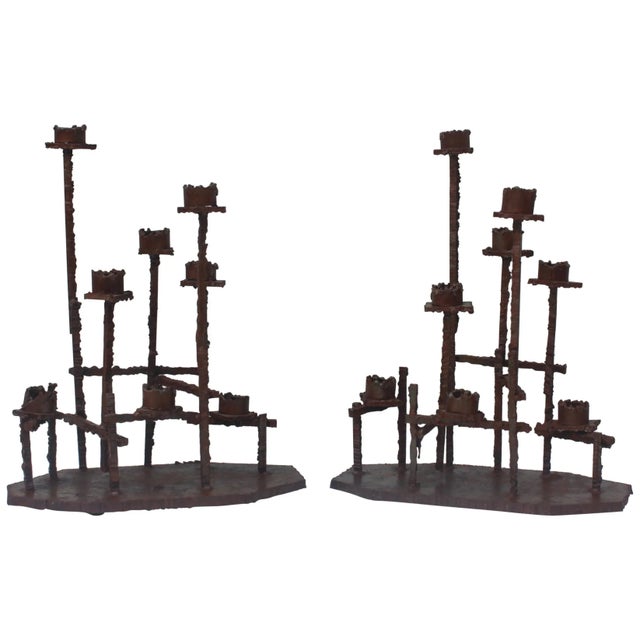 Paul Evans Attributed Welded Steel Brutalist Candlesticks For Sale - Image 12 of 12