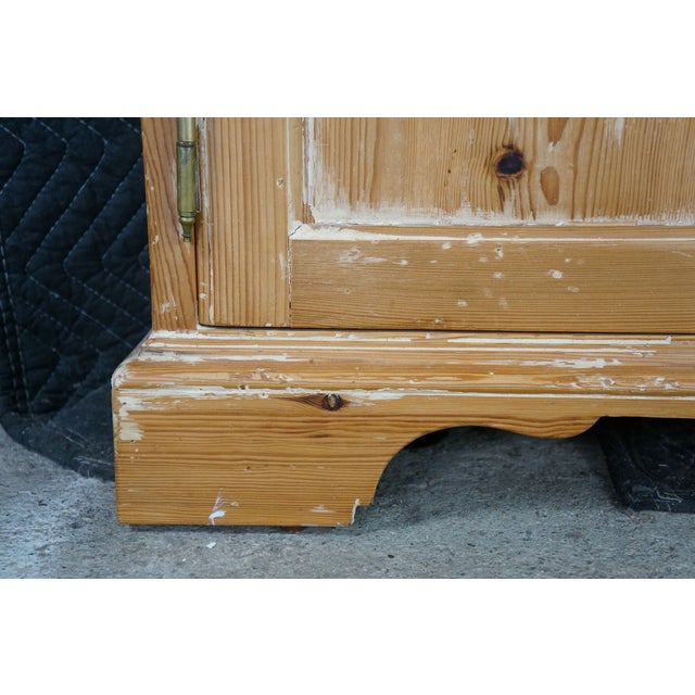 Late 20th Century Late 20th Century Rare English Knotty Pine Shallow Glazed Glass China Display Cabinet Cupboard 95" For Sale - Image 5 of 18