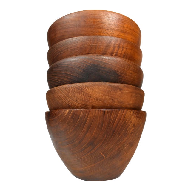 Vintage Carved Small Dolphin Genuine Teak Wood Bowls - Set of 5 For Sale