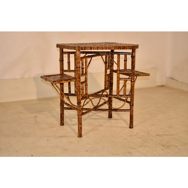 English Circa 1920 English Bamboo Side Table With Side Shelves For Sale - Image 3 of 11