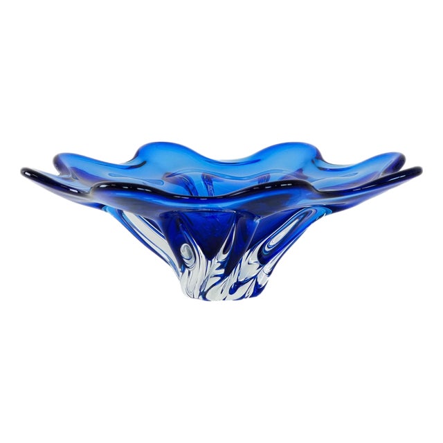 Vintage Danish Cobalt Flower Bowl, 1970s For Sale