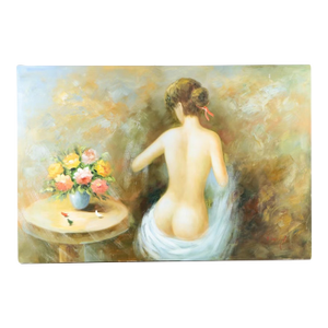 Female Nude With Flowers Acrylic Painting on Stretched Canvas