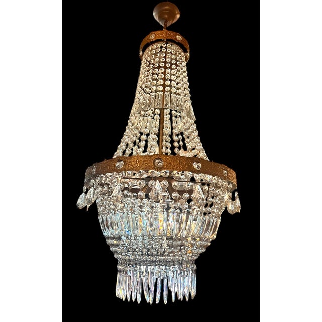 Antique Crystal Chandelier with Patinated Bronze Frame, 1890s For Sale - Image 3 of 4