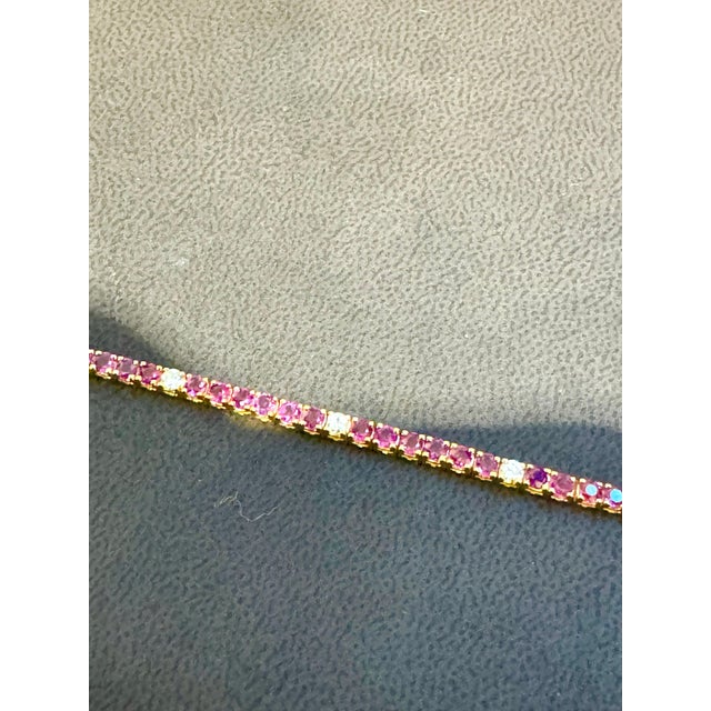 Natural Round Ruby & Diamond Tennis Bracelet 14 Karat Yellow Gold 6.75 Inch For Sale - Image 9 of 18