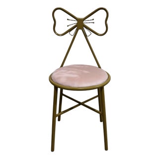 Hollywood Modern Style Bow Back Gold Metal Pink Velvet Vanity Chair For Sale