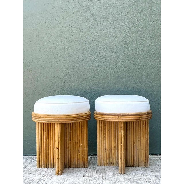 Vintage Rattan Drum Stools - A Pair For Sale In West Palm - Image 6 of 12