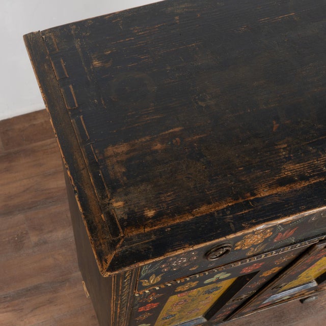 19th Century Original Hand-Painted Hungarian Pine Cabinet Sideboard For Sale - Image 4 of 16