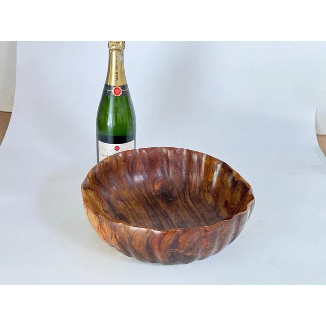 This bowl is a decorative bowl, made in France circa 1960. It is the French Riviera Style. The Olive wood is in a brown...