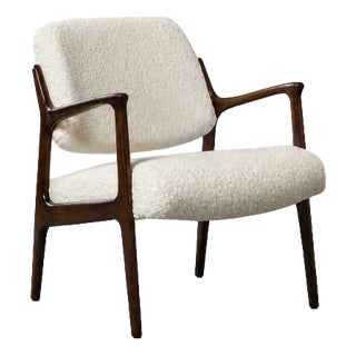 Vintage Scandinavian Teak White Armchair by Inge Andersson for Bröderna Anderssons, 1960s For Sale
