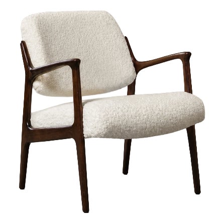 Vintage Scandinavian Teak White Armchair by Inge Andersson for Bröderna Anderssons, 1960s For Sale