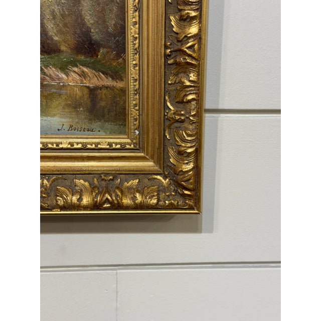 This is a beautiful French oil painting by the artist J.Bosseau. Late to early fall, the stream flows by lazily, and the...