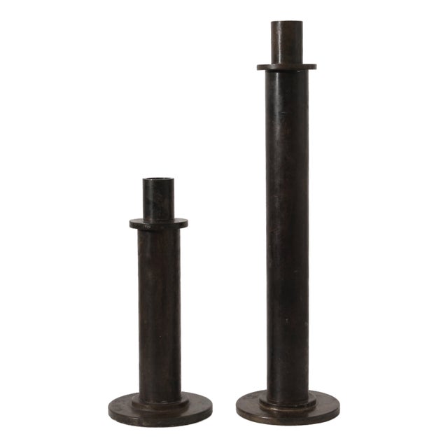 Large Brutalist Iron Candleholders, 1970s, Set of 2 For Sale