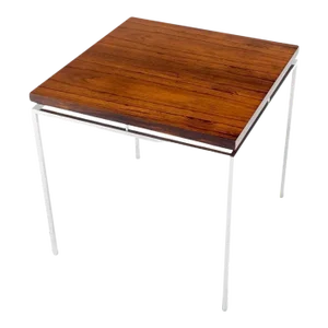 Floating Rosewood Top Chrome Stainless Base Square Side End Coffee Table