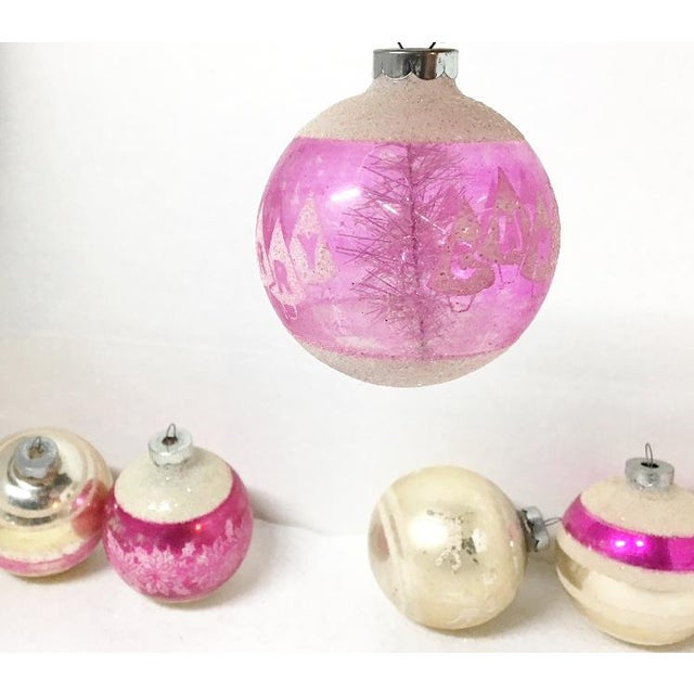 1960's Vintage 3" Shiny Brite Pink Christmas Tree Ornaments Set of 6