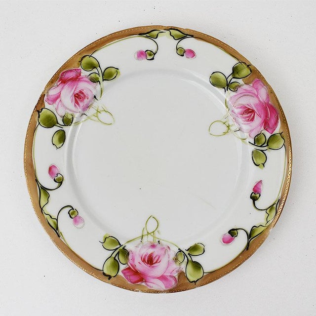 Late 19th Century Moriage Chintz Round Pink and Green Floral Nippon Catchall Dish With Gold Rim For Sale - Image 5 of 5