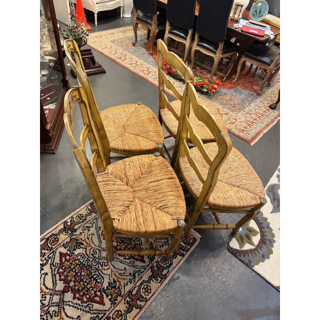 1970s Pine French Country Style Rush Seat Dining Chairs For Sale In Boston - Image 6 of 7