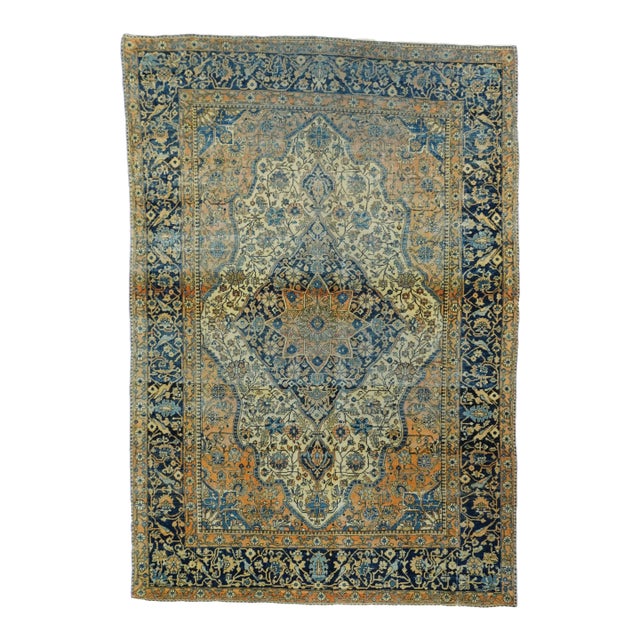 Antique Persian Mohtasham Kashan Rug 4'2" X 6’2" For Sale