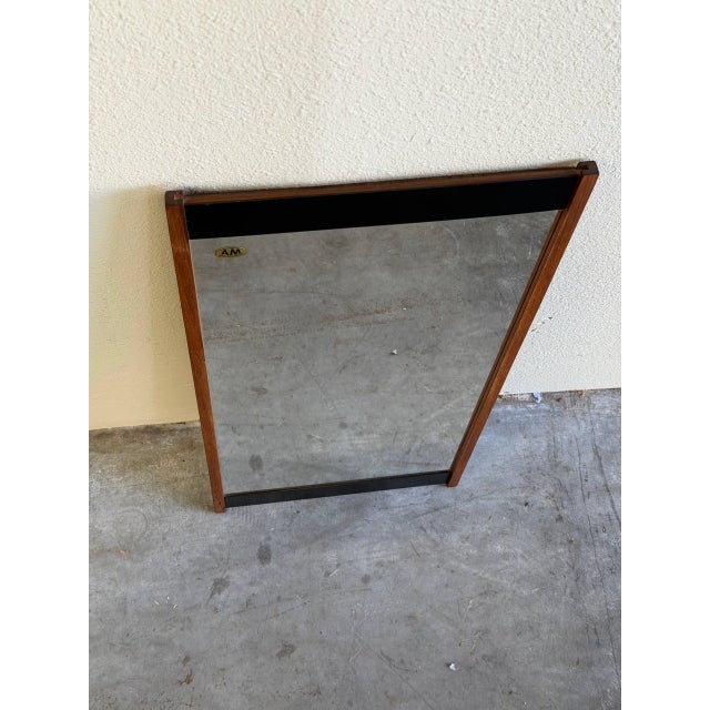 Vintage Danish Teak Wall Mirror Black Accent Frame Mid Century Modern Entryway Mirror For Sale - Image 4 of 9