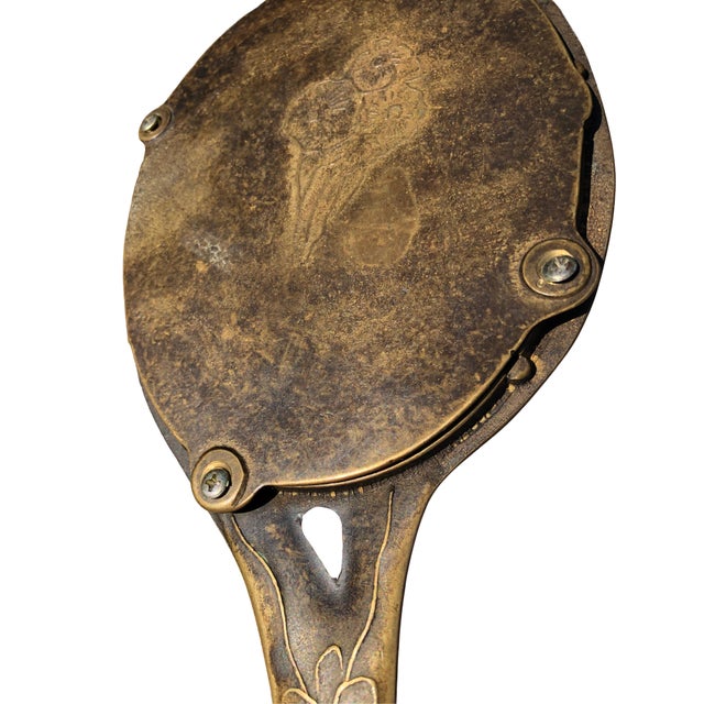 Metal 1920s French Art Deco Brass Handheld Mirror With Female Figure and Flower Etchings For Sale - Image 7 of 10
