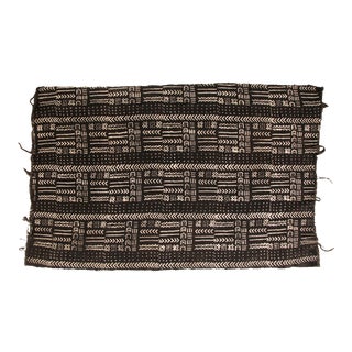 Authentic Vintage African Mudcloth in White Block Printed on Black Fabric For Sale