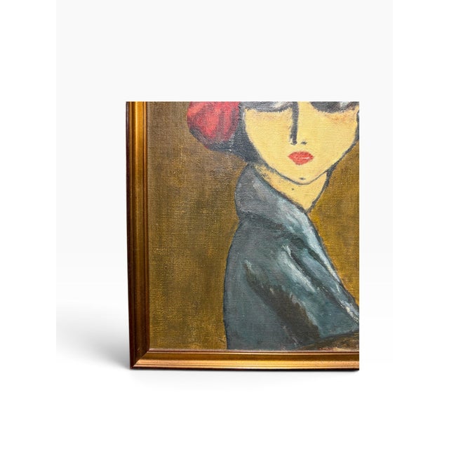 Mid 20th Century “The Corn Poppy” After Kees Van Dongen Framed Portrait Oil Painting For Sale - Image 5 of 9