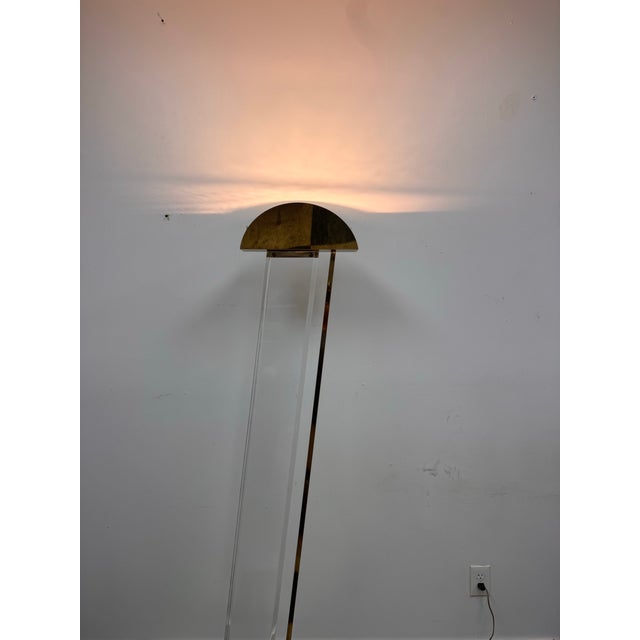Plastic Frederick Raymond 1986 Mid-Century Modern Hollywood Regency Lucite & Brass Uplighter Floor Lamp For Sale - Image 7 of 9