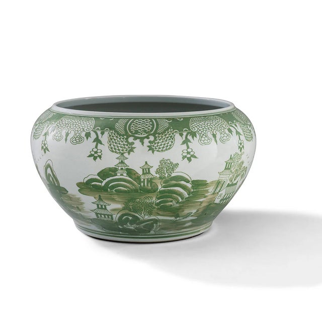 Ceramic Green Willow Center Basin For Sale - Image 7 of 7