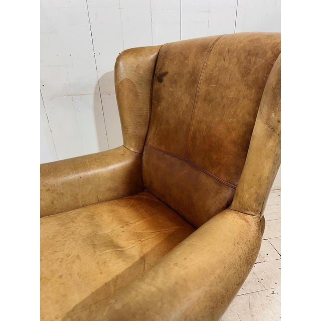 Tan Vintage Leather Hotel Wingback Lounge Armchair, 1980 For Sale - Image 8 of 18