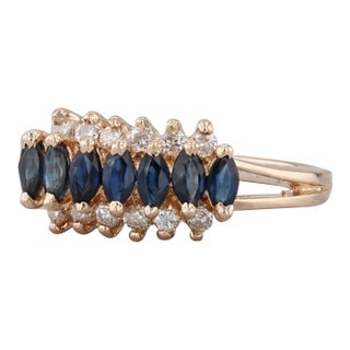 0.86ctw Blue Sapphire Diamond Ring 18k Yellow Gold Size 7 For Sale