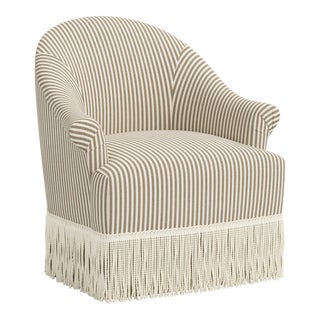 Stoffer Home x Cloth & Company Marie Swivel Chair in Jane Stripe Burlap For Sale
