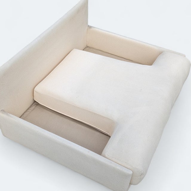 Late 20th Century Postmodern Italian Lounge Chairs in Textured Cream Fabric, Pair, Leather For Sale - Image 11 of 18