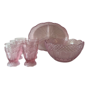 Vintage Pink Hobnail Depression Glass Party Set- 8 Pieces