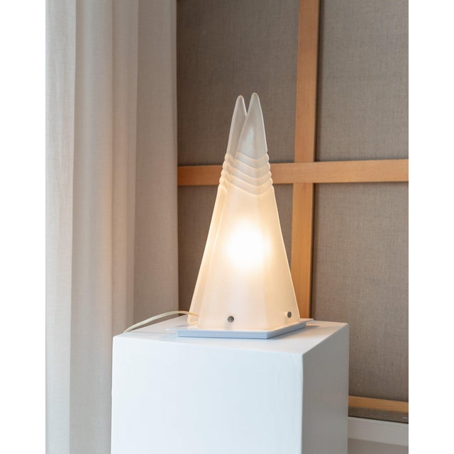 Murano Pyramid Table Lamp in Frosted Glass, Italy, 1970s For Sale - Image 9 of 11