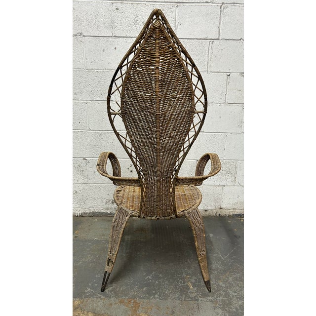 Vintage Attributed Danny Ho Fong & Miller Fong for Tropi-Cal Mid-Century Modern High-Back Wicker Accent Chair For Sale - Image 4 of 9