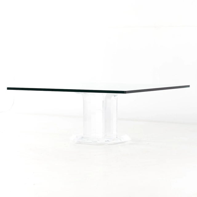 Mid-Century Modern Mid Century Lucite and Glass Square Coffee Table For Sale - Image 3 of 10